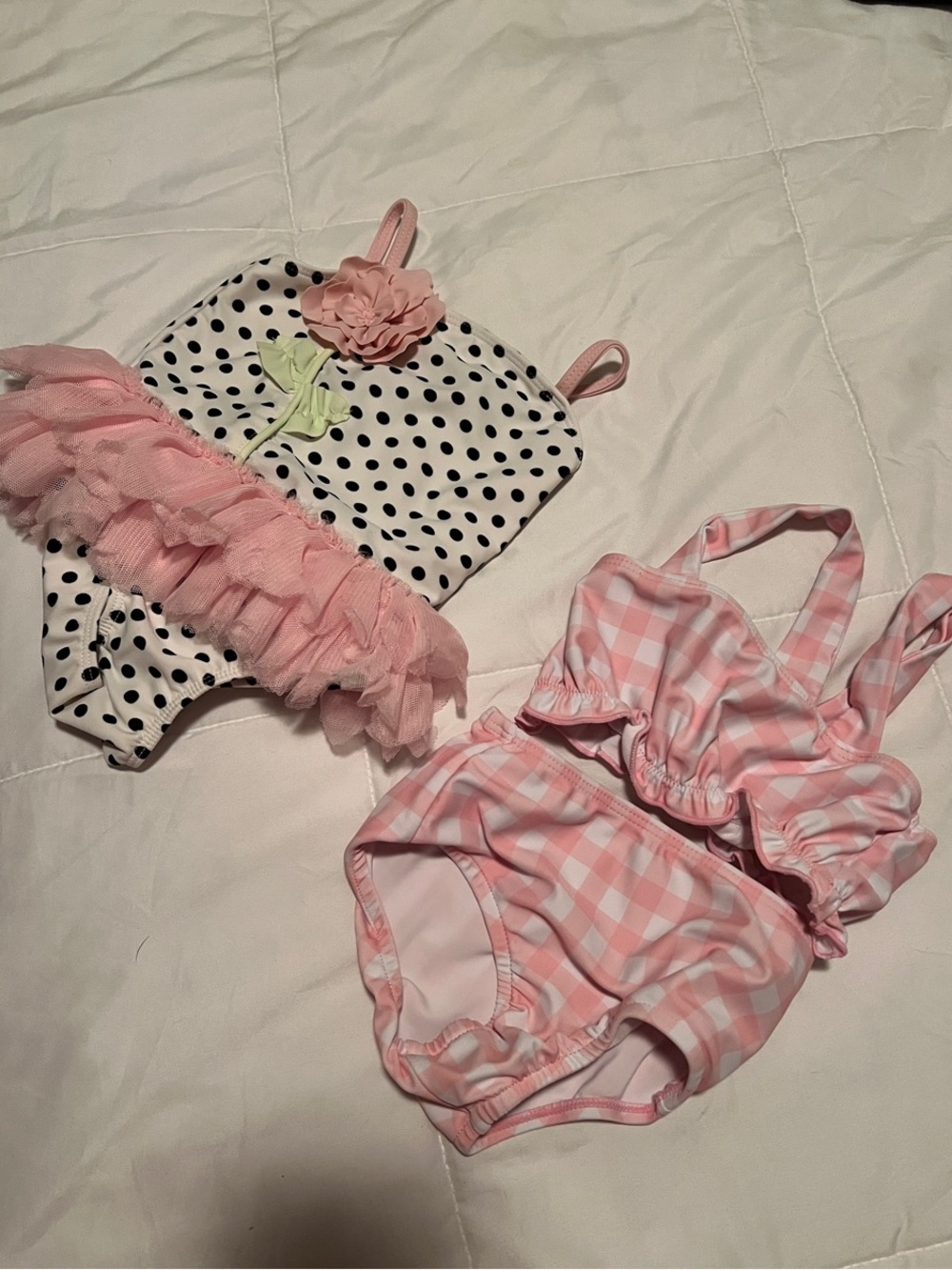 Baby Girl Pink Gingham Ruffle One-Piece Swimsuit - Cute Pink Check